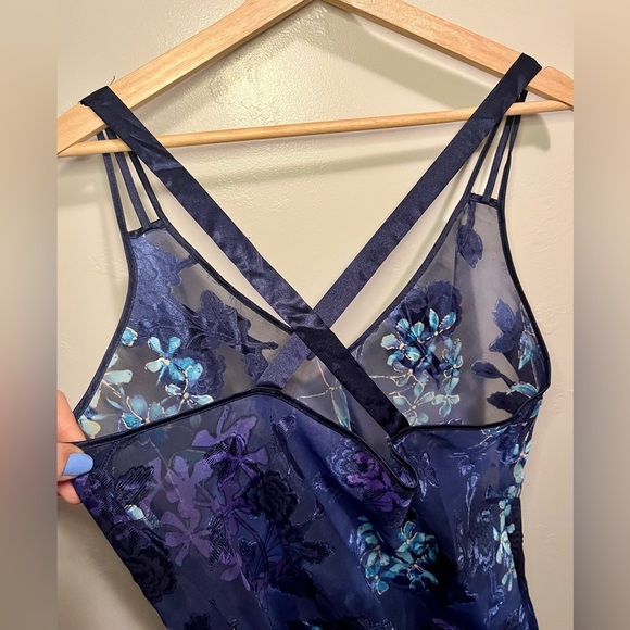 Vintage Angelique Purple & Blue Sheer Chiffon Floral Negligee Lingerie Slip Dres - Picture 13 of 16